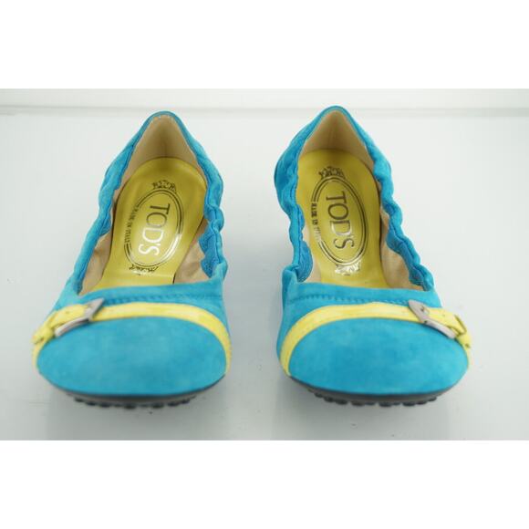 Tod's Dee Blue Suede Belted Cap Toe Ballet Flats Size 36.5 Women's shoe New - Picture 3 of 10
